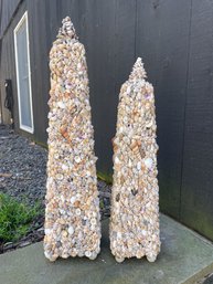 A Pair Of Vintage Shell Obelisk Towers