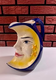 Vintage Ceramic Of Bassano Crescent Moon Face Pitcher From Italy