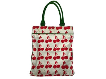 Luella White Canvas Shoulder Bag - Red Cherries With Green Trim