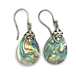 Vintage Sterling Silver Abalone Dangle Earrings