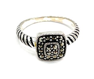 Beautiful Sterling Silver Swirled Marcasite Ring, Size 7.5