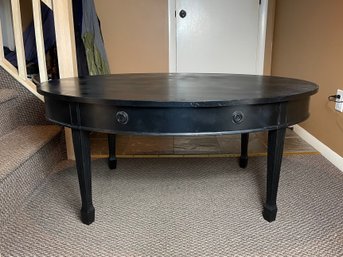 The Bombay Company Reeded Taper Leg Oval Painted Black Coffee Table With Drawer