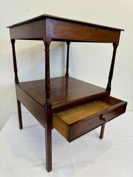 An Antique English Side Table With One Drawer Inlay Detail - Dovetail Construction.