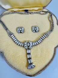 VINTAGE PHYLLIS ORIGINALS STERLING SILVER RHINESTONE NECKLACE AND EARRING SET