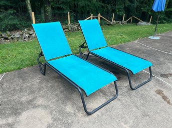 Pair Of Telescope Casual Patio Loungers In Blue