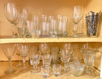 Over 50 Assorted Glasses: Wine, Shot, Rock, Small Bowls & More