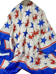 Vintage French Silk Democrat Scarf Red, White And Blue W Donkeys