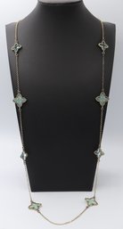 Very Trendy 'Van Cleef Style' Aquamarine & Green Agate Sterling Silver Necklace