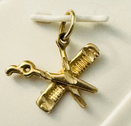 14K GOLD BRIGHT CUT COMB AND SCISSORS CHARM OR PENDANT