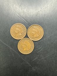 3 Indian Head Pennies 1901, 1905, 1907