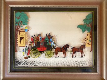 Reverse Painting Of A Horse Drawn Stage Coach In London By C&A Richards  1930