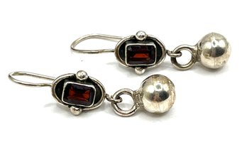 Vintage Sterling Silver Garnet Stone Dangle Earrings