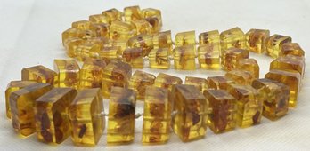 MASSIVE Vintage NATURAL HONEY/BALTIC AMBER NECKLACE- 27' Long With Beveled, Square Cut Beads!