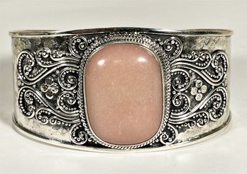 Fine Sterling Silver Rose Quartz Wide Fancy Cuff Bracelet Fancy, Never Worn