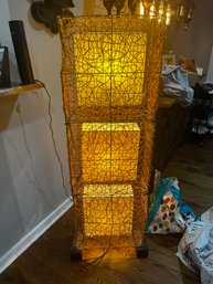 Unique MCM Entwined Wicker Design Floor Lamp With 3 Lights.