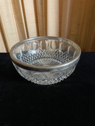 Vintage Cut Glass Bowl W/Silver Plated Rim