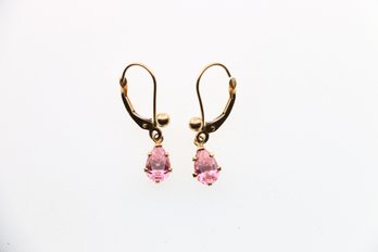 14k Yellow Gold Pink Stone Earrings