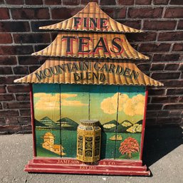 Amazing Vintage Style Trade Sign FINE TEAS MOUNTAIN GARDEN BLEND - All Solid Wood - All Hand Painted - Wow !