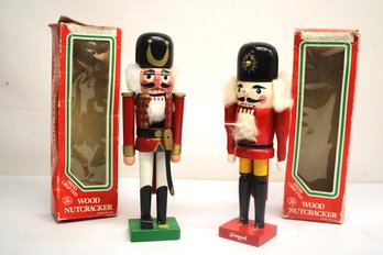 Pair Of Vintage Handcrafted Wooden Soldier Nutcrackers - One From Smirnoff Vodka