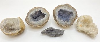 4 Natural Geodes & Rock Embedded With Garnets