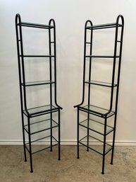 A Pair Of Black Metal & Glass Shelves