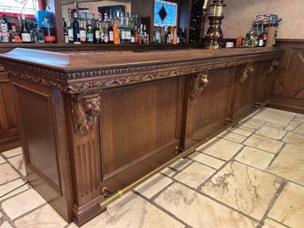 Stunning Carved Solid Wood Lion Head Front And Back Bar Inc. GE Monogram Refrigerator, Dishwasher, Wine Cooler