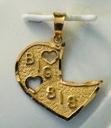 14K GOLD BIG SIS HEART PENDANT OR CHARM