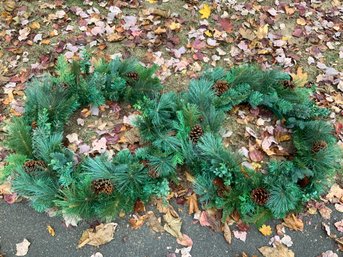 Pair Of Lighted Christmas Wreaths