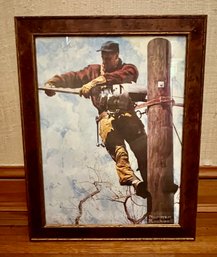 'The Lineman' Framed Norman Rockwell Print In Rustic Wood Frame 17' X 22'
