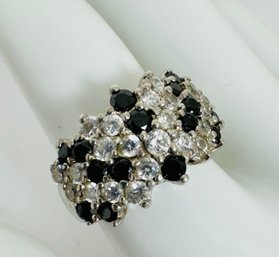 DESIGNER ROSS SIMONS STERLING SILVER BLACK AND WHITE CZ RING