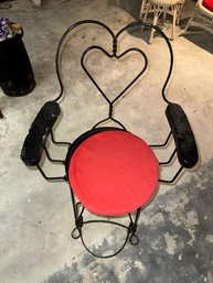 Beautiful Antique Wrought Iron Tall Heart Bistro Chair Arm And Foot Rests