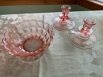 Early To Mid Century Colored Glass Ware / Candle Holders