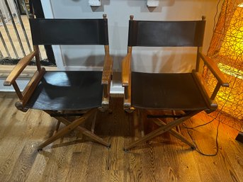 Pair Of AMAZING Brown Leather /wood MCM Directors Chairs.