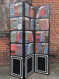 Fabulous Vintage Folding Dressing Screen / Room Divider - Vintage Book Theme - Appears All Handpainted - WOW !