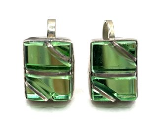 Gorgeous Vintage Mexican Designer Sterling Silver Green Topaz Screw Back Earrings