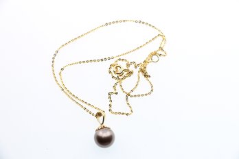 14k Yellow Gold 10mm Black Pearl Pendant With 18 Inch 14k Chain