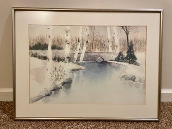 Vintage Watercolor Of Birch Trees, Custom Framed