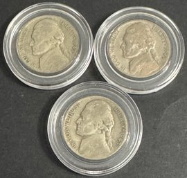 3 Silver War Nickels 1943, 1943-D, 1943-S