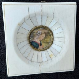 Beautiful Antique Hand Painted Miniature Portrait On Bone  ~ In Prayer ~ Early 1900s