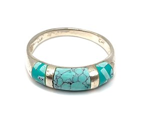 Vintage Sterling Silver Turquoise Color Inlay Ring, Size 8