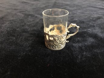 Antique Sterling Shot Glass Holder And Glass
