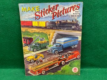 Vintage 1949 Merrill Make Sticker Pictures' Trucks, Trains, Fire Engines, Jeep, Steam Shovel. Great Graphics!