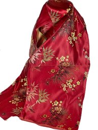 Vintage Chinese Silk Burgundy Floral Short Scarf