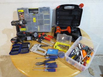 Mixed Lot Of Fix-em-up Tools For Around The House By Stanley, Kobalt, Batt Op Drills  & More