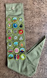 Vintage Boy Scout Sash With 21 Patches And Pin