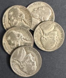 5 Silver War Nickels Miscellaneous Dates