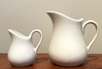 Two Small White Porcelain Pitchers- Pillivuyt And Apilco