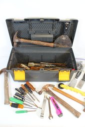 Handled Toolbox Full Of Tools With Hammers, Screwdrivers, Pliers, Etc.