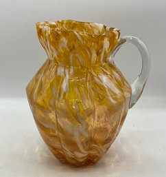 Antique Spatter Glass Bullseye Pitcher ~ Mottled Orange And White ~