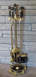 5 Piece Brass And Black Finish Fireplace Set